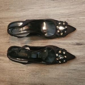 Moda Spana Black Embellished Pointed-Toe Slingback Heels